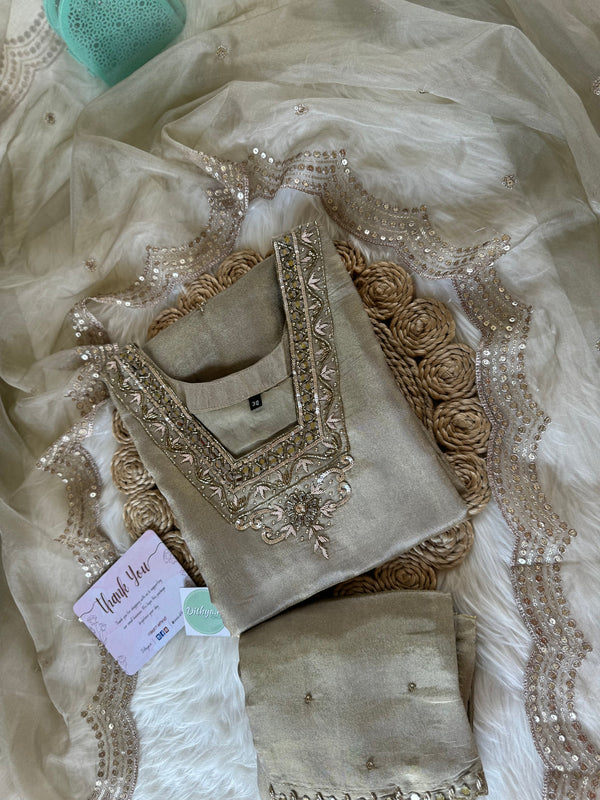 LAVNYA TISSUE SILK KURTI WITH PANTS AND DUPATTA
