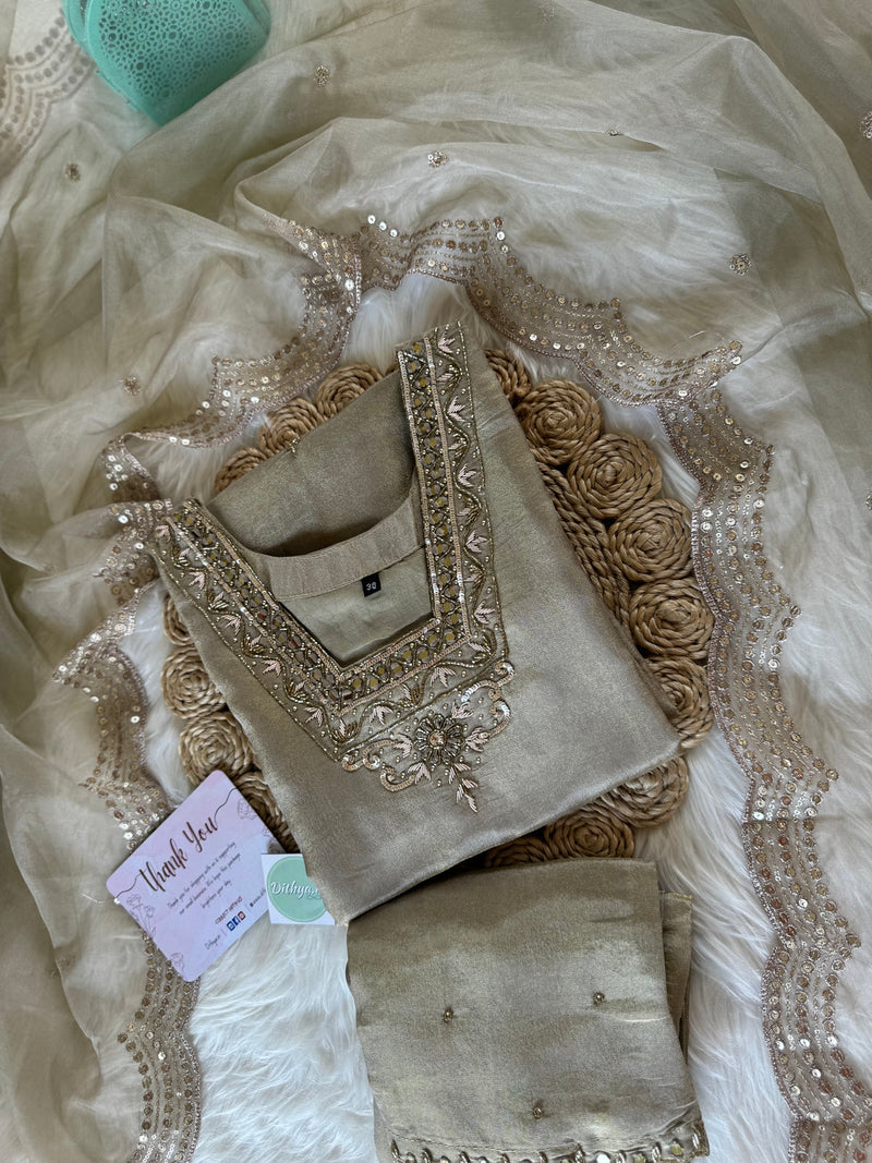 LAVNYA TISSUE SILK KURTI WITH PANTS AND DUPATTA