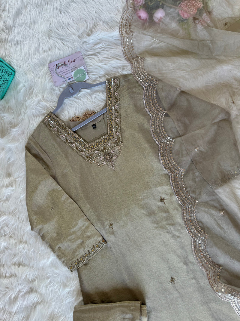 LAVNYA TISSUE SILK KURTI WITH PANTS AND DUPATTA