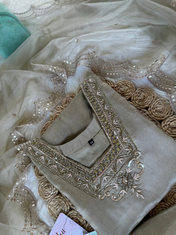 LAVNYA TISSUE SILK KURTI WITH PANTS AND DUPATTA