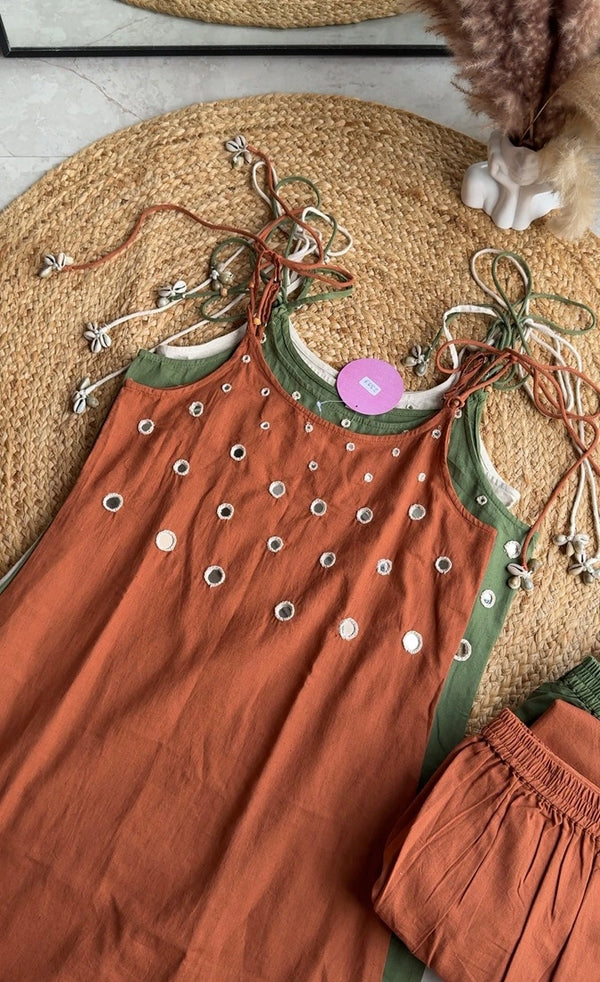 SIPI RUST STRAPPY MIRROR WORK KURTI WITH PLAZZO