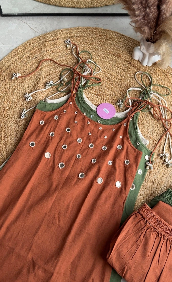 SIPI RUST STRAPPY MIRROR WORK KURTI WITH PLAZZO