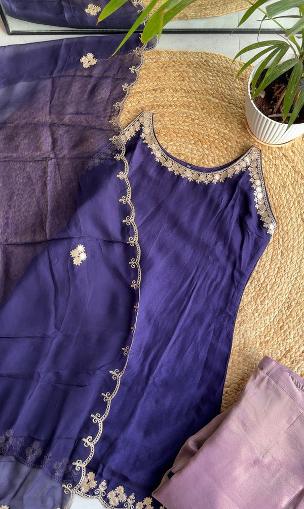 AAYAT PURPLE HALTER NECK SHORT KURTA WITH PANTS