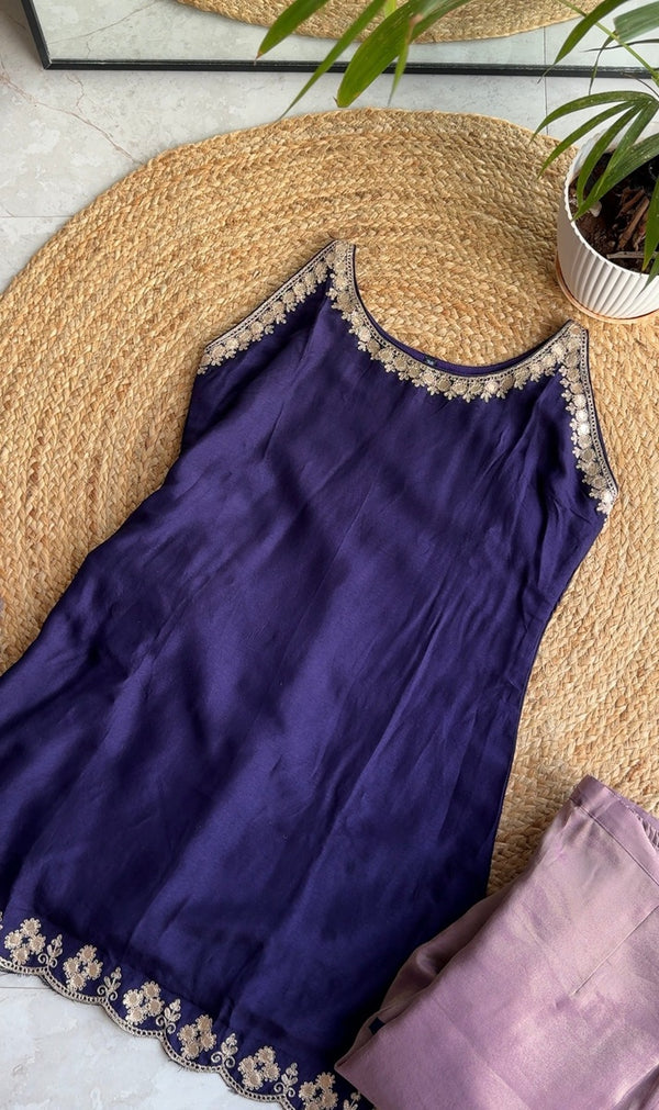 AAYAT PURPLE HALTER NECK SHORT KURTA WITH PANTS