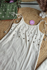 SIPI OFF WHITE STRAPPY MIRROR WORK KURTI WITH PLAZZO