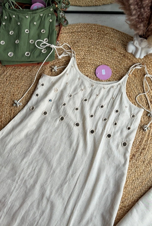 SIPI OFF WHITE STRAPPY MIRROR WORK KURTI WITH PLAZZO