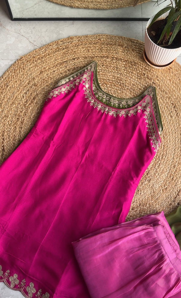 AAYAT PINK HALTER NECK SHORT KURTA WITH PANTS
