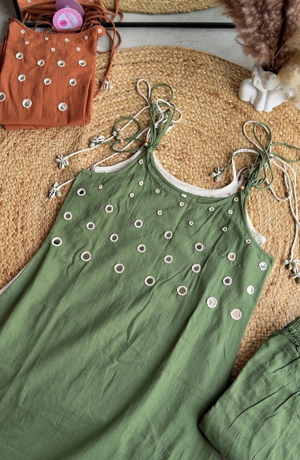 SIPI GREEN STRAPPY MIRROR WORK KURTI WITH PLAZZO