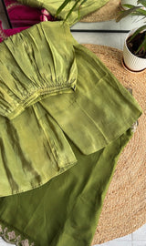 AAYAT GREEN HALTER NECK SHORT KURTA WITH PANTS
