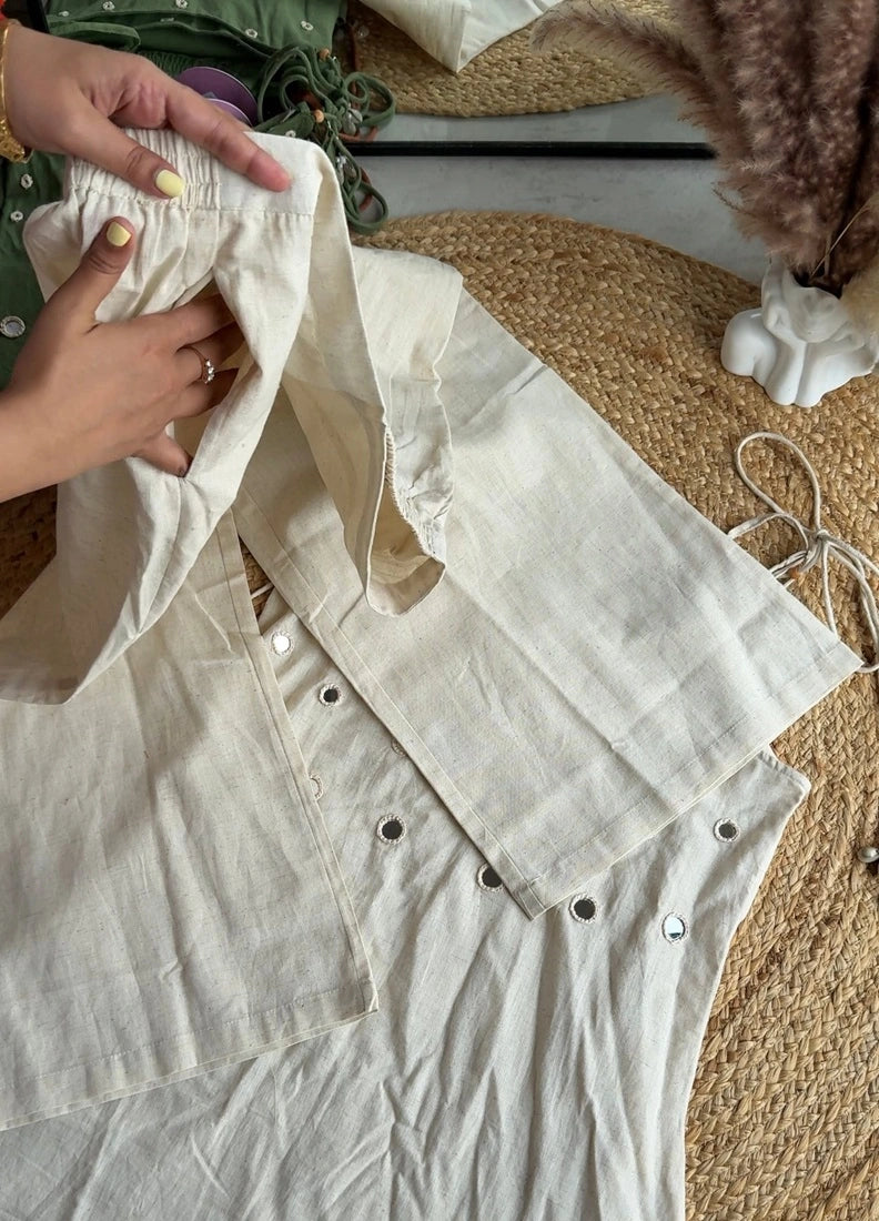 SIPI OFF WHITE STRAPPY MIRROR WORK KURTI WITH PLAZZO
