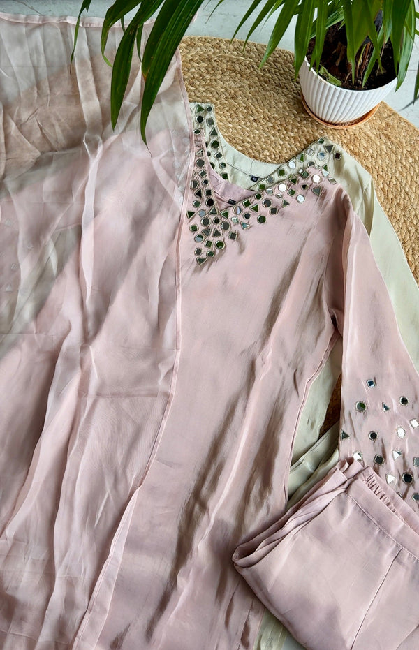 AASHVI DUSTY PINK MIRROR WORK DRESS