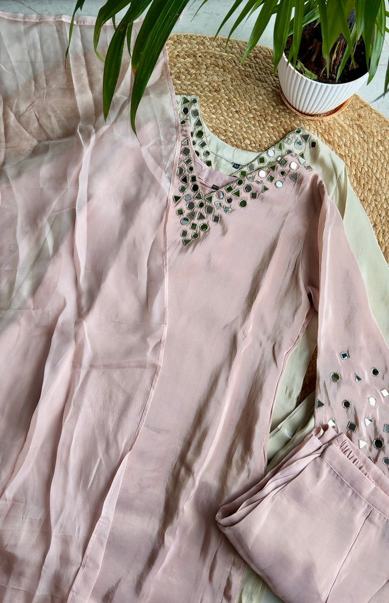 AASHVI DUSTY PINK MIRROR WORK DRESS